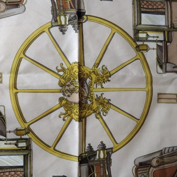 Brown, Gold, Tan, Grey Carrossier Carriage Print Square Scarf 30x30" - Colorful - Picture 7 of 9